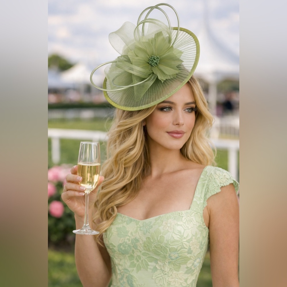 New Green Flower Feather Fascinator Derby Hat Tea Garden Party Race Day Headwear